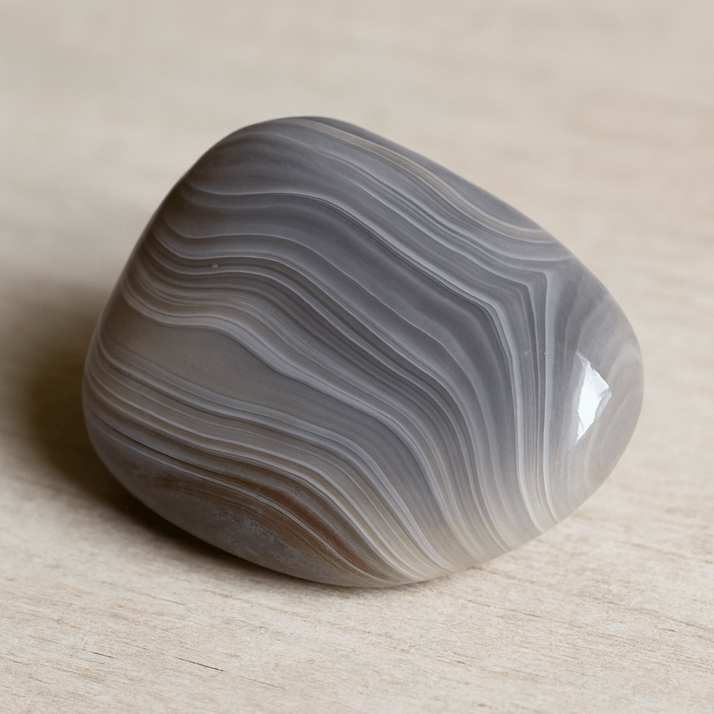 Agate du Botswana, pierre grise, chakra racine, ancrage émotionnel, pierre de transition, lithothérapie, L’Harmonie Précieuse