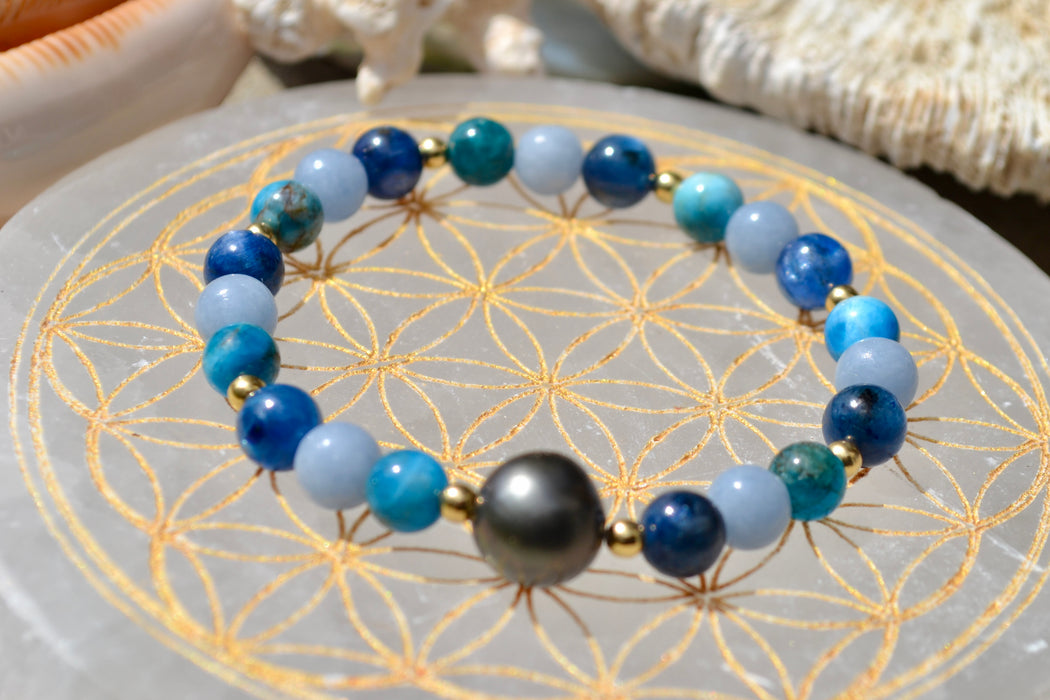 Halia – Bracelet – Apatite, Cyanite & Angélite | Communication claire & fluidité céleste