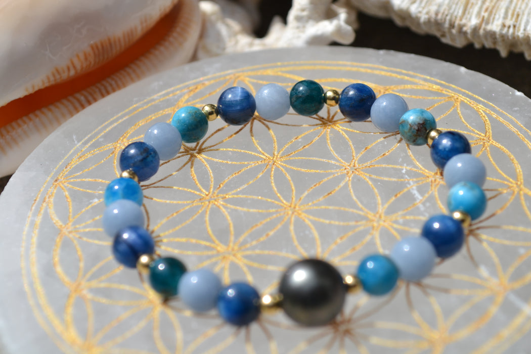 Halia – Bracelet – Apatite, Cyanite & Angélite | Communication claire & fluidité céleste