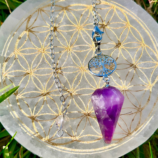 Pendule Arbre de Vie facetté – Améthyste | Intuition & Sérénit