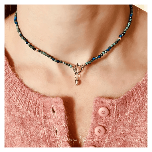 Alkémia – Collier Ras-de-cou – Azurite-Malachite & Keshi | Alchimie du cœur